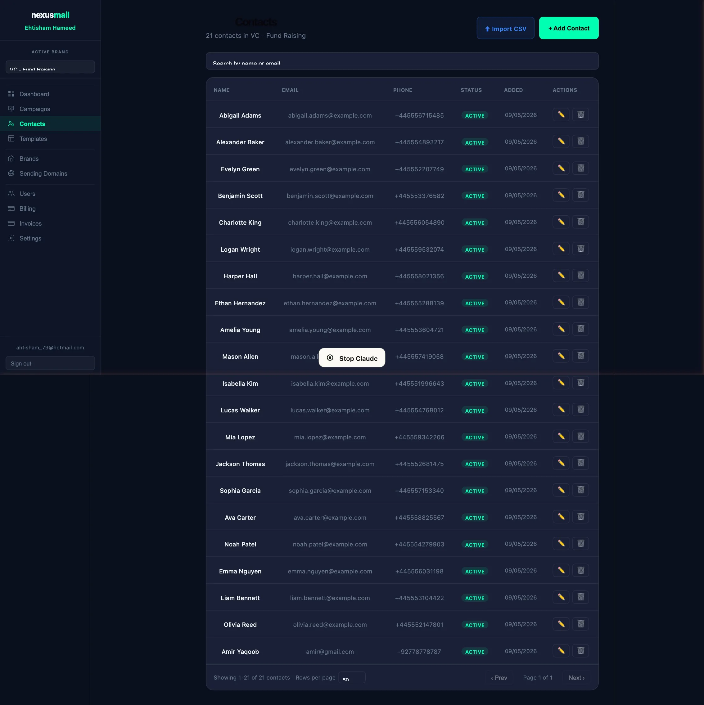 NexusProMail contact management